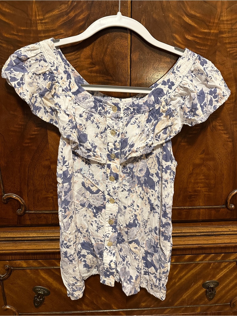 Vintage Floral Off-Shoulder Button-Front Women’s Top